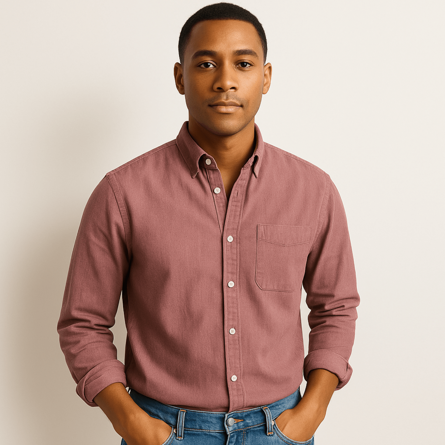 Camicia da uomo a maniche lunghe – Modello regolare con colletto e bottoni
