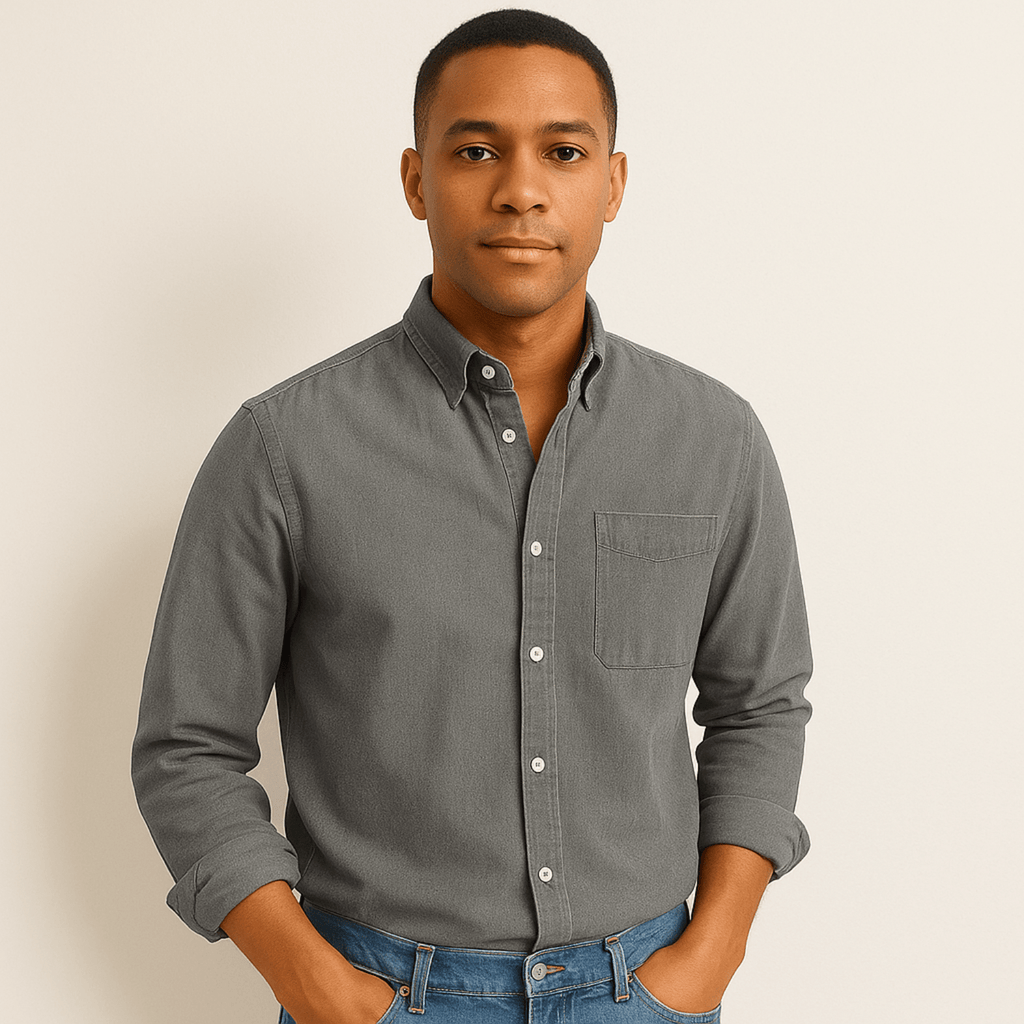 Camicia da uomo a maniche lunghe – Modello regolare con colletto e bottoni