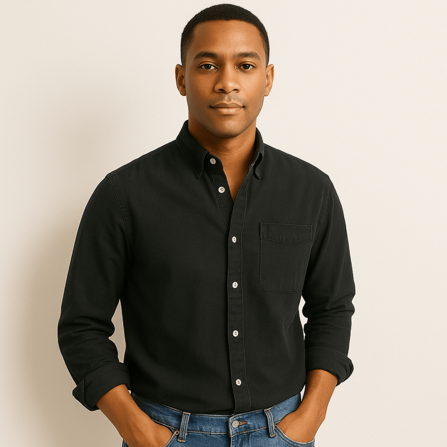 Camicia da uomo a maniche lunghe – Modello regolare con colletto e bottoni
