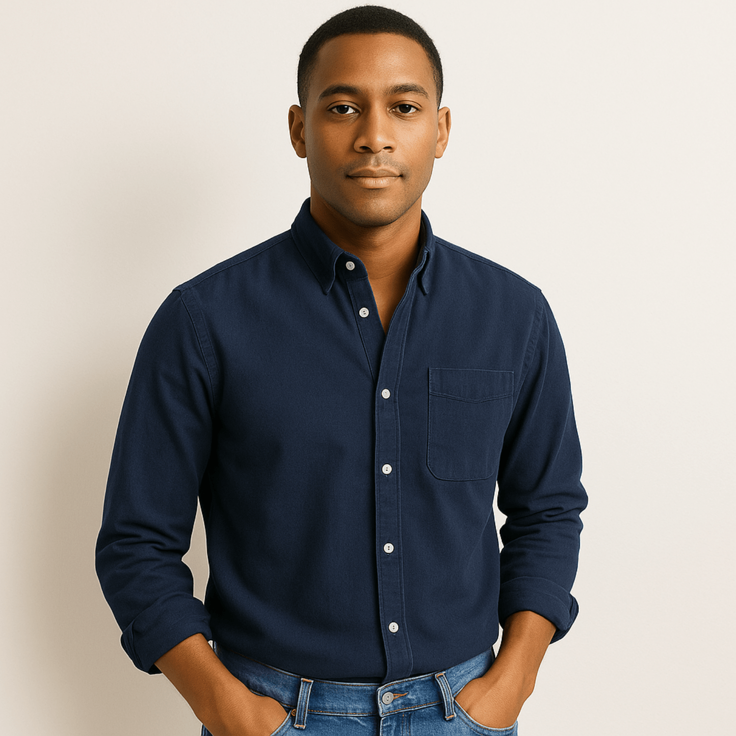 Camicia da uomo a maniche lunghe – Modello regolare con colletto e bottoni