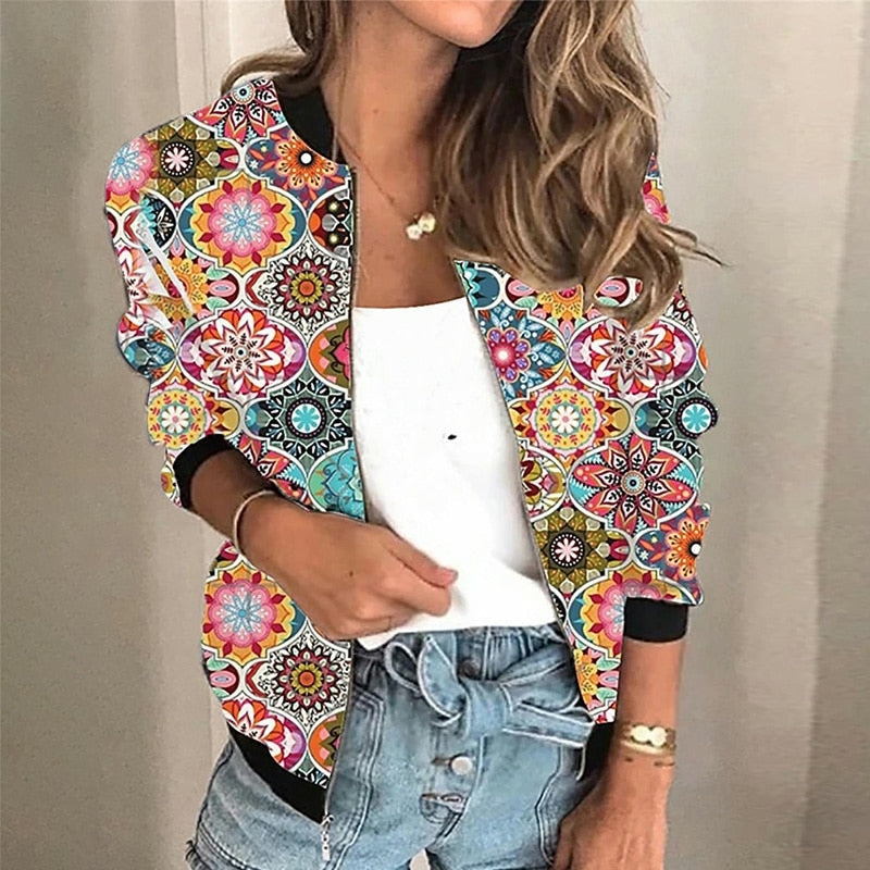 Giacca casual da donna con stampa floreale vintage primaverile