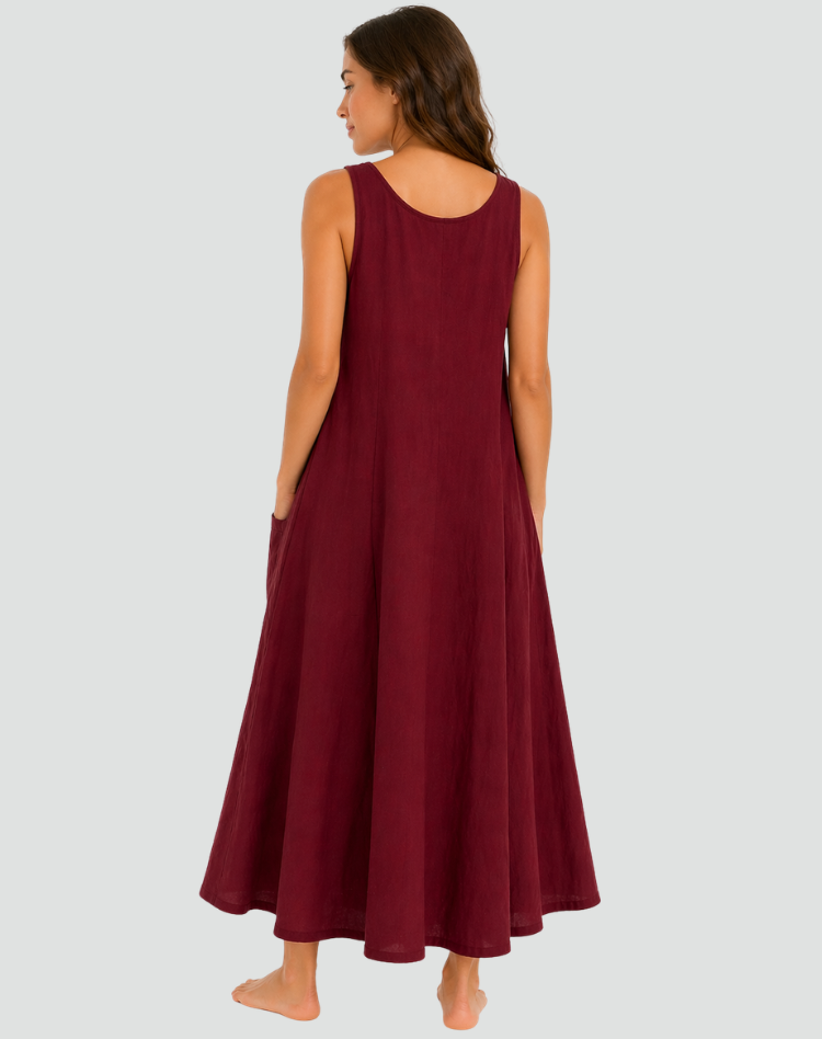 Abito maxi da donna in lino con tasche - Ampio e traspirante
