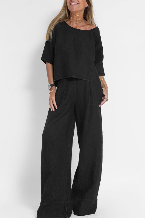 Completo casual da donna in due pezzi in cotone e lino – Outfit quotidiano dalla vestibilità ampia
