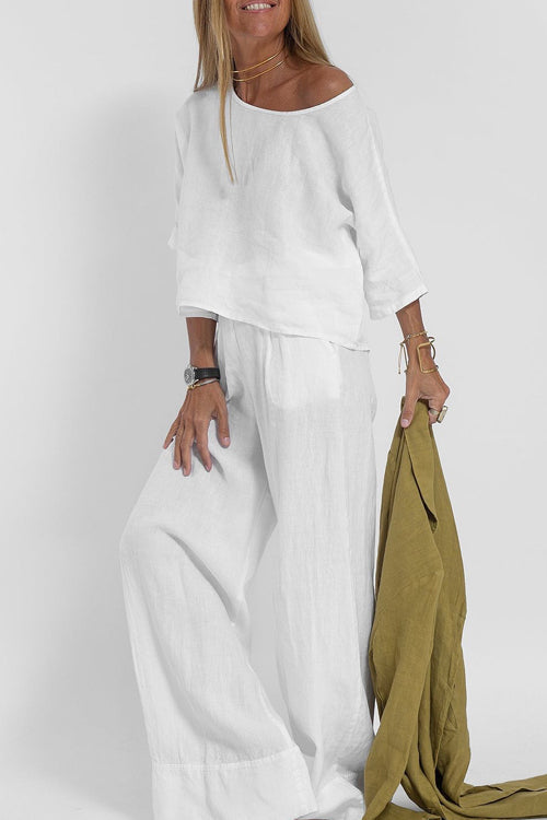Completo casual da donna in due pezzi in cotone e lino – Outfit quotidiano dalla vestibilità ampia