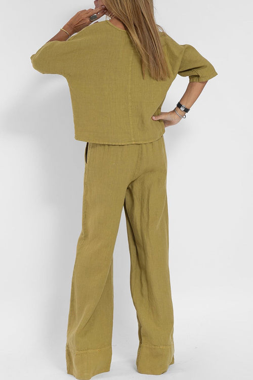 Completo casual da donna in due pezzi in cotone e lino – Outfit quotidiano dalla vestibilità ampia