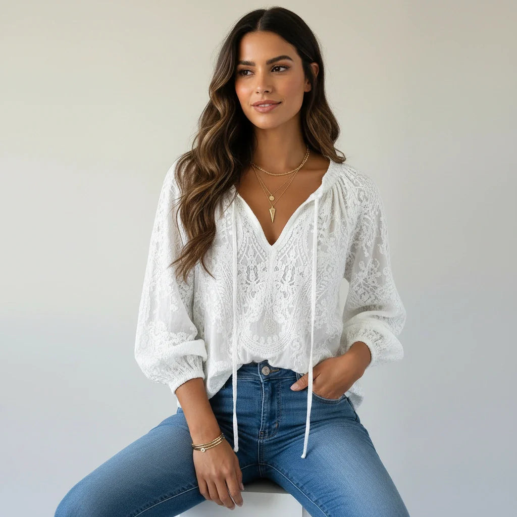 Camicetta in pizzo boho da donna – Leggera, elegante e fluida