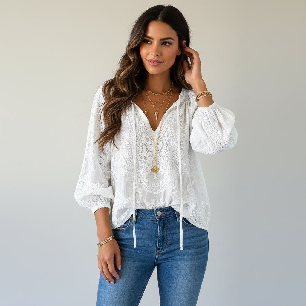 Camicetta donna in pizzo stile boho - Leggera ed elegante