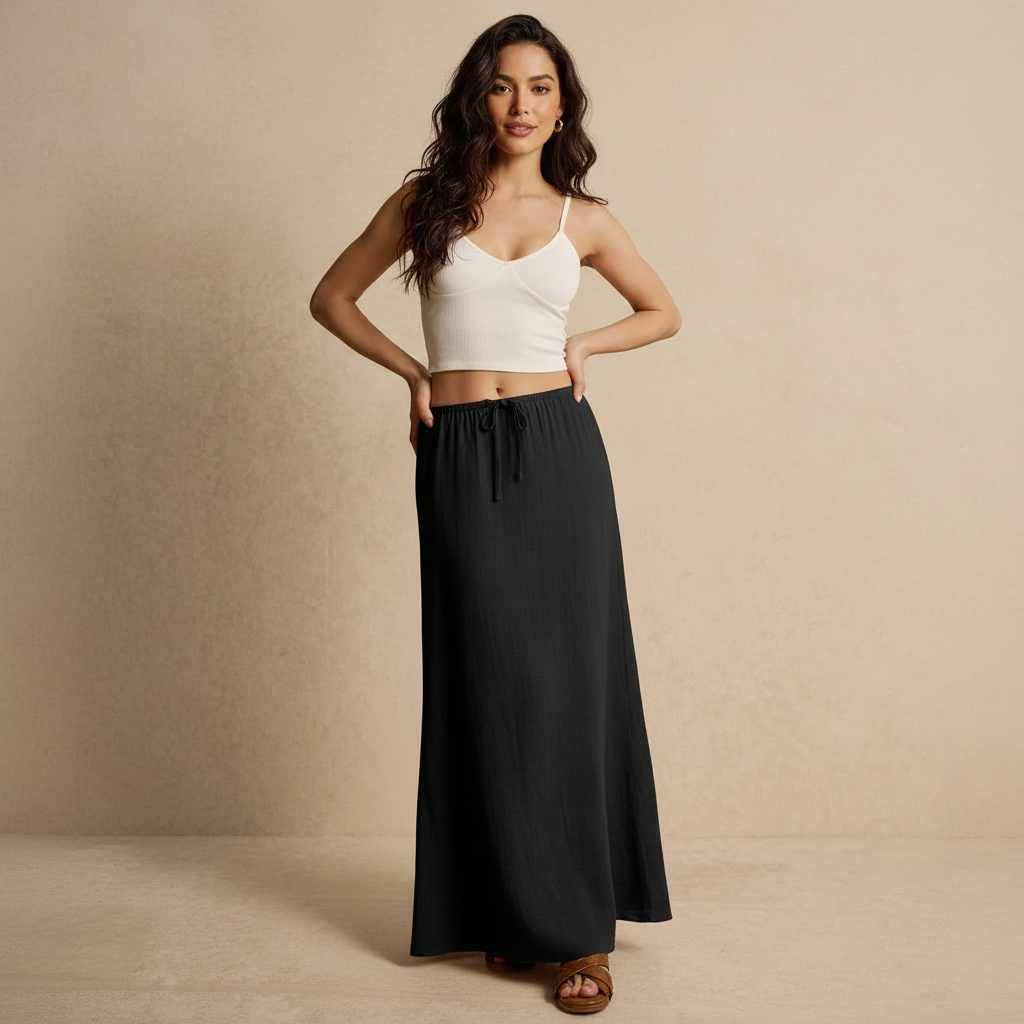 Gonna lunga da donna ariosa – Modello drappeggiato Muse