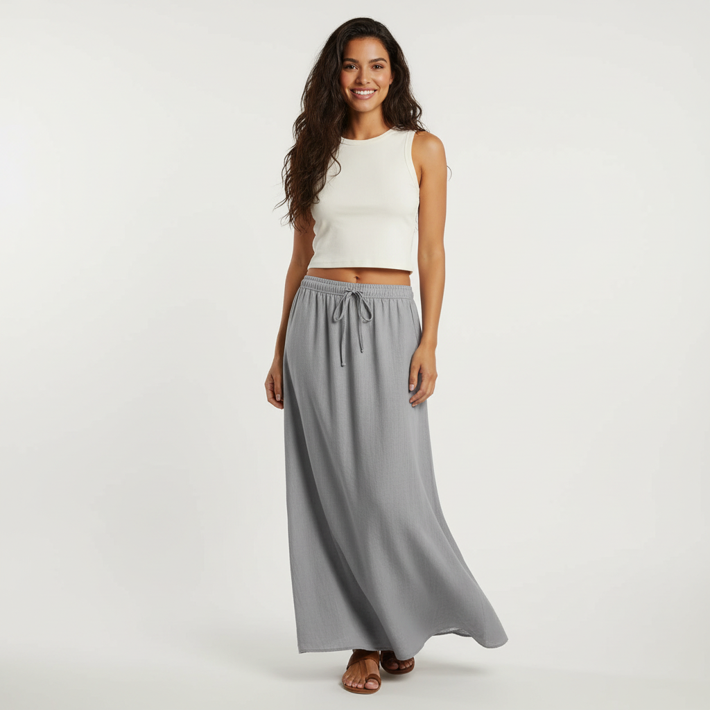 Gonna lunga da donna ariosa – Modello drappeggiato Muse