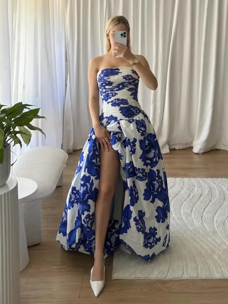 Abito maxi floreale drappeggiato da donna – Romantico ed elegante