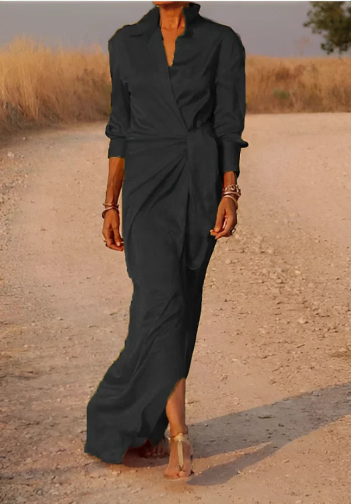 Abito maxi drappeggiato da donna con vita segnata – Elegante e femminile