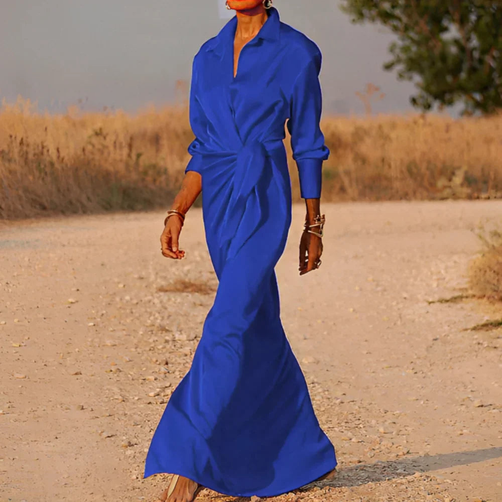 Abito maxi drappeggiato da donna con vita segnata – Elegante e femminile