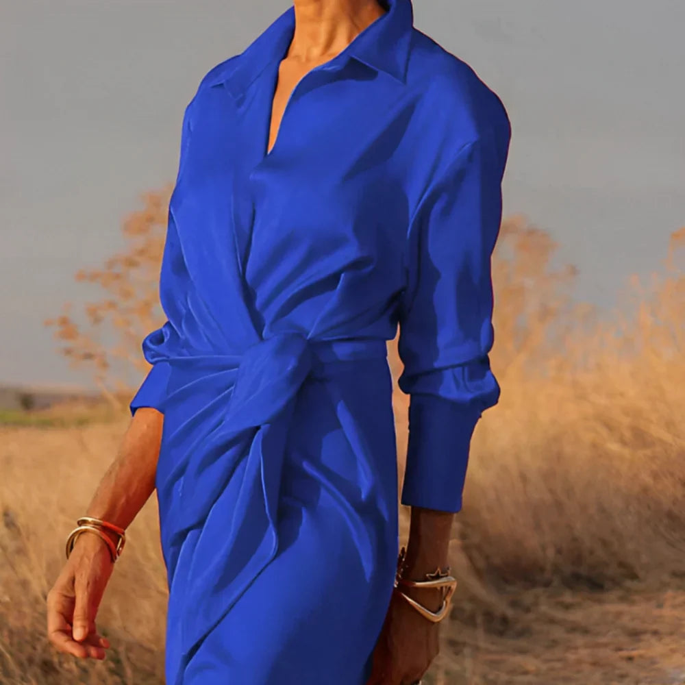 Abito maxi drappeggiato da donna con vita segnata – Elegante e femminile