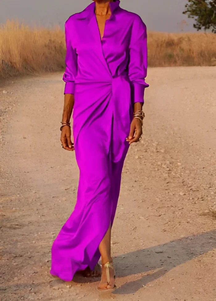 Abito maxi drappeggiato da donna con vita segnata – Elegante e femminile