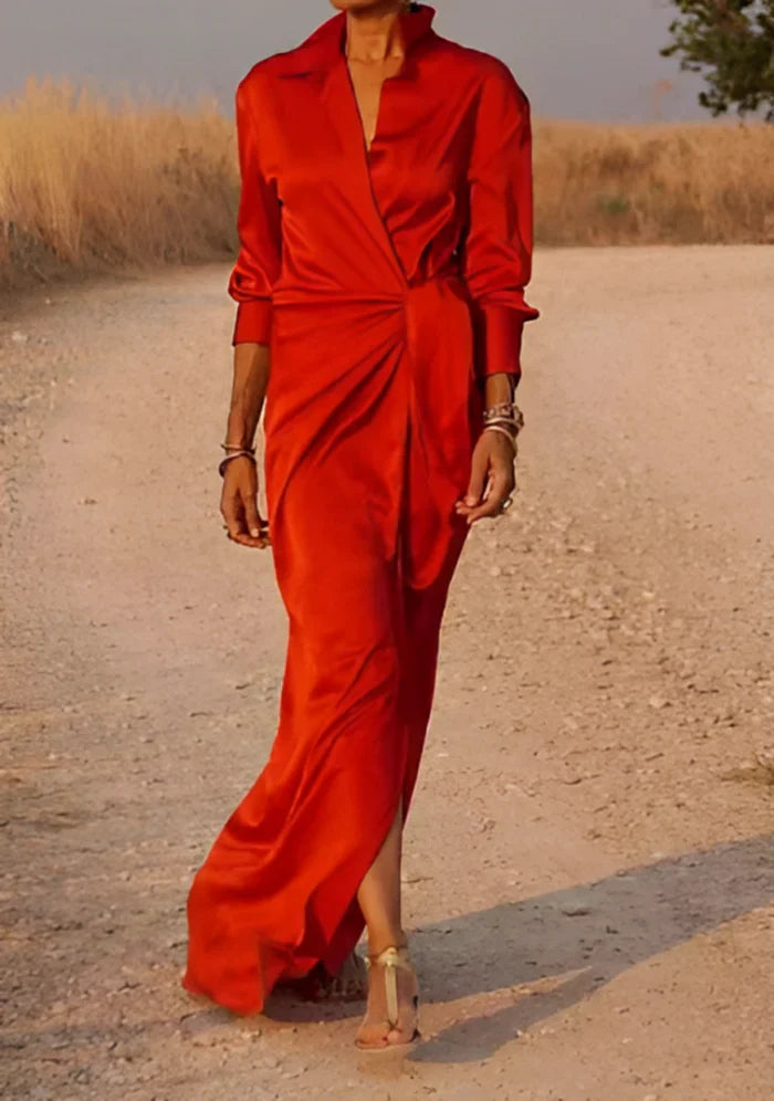 Abito maxi drappeggiato da donna con vita segnata – Elegante e femminile