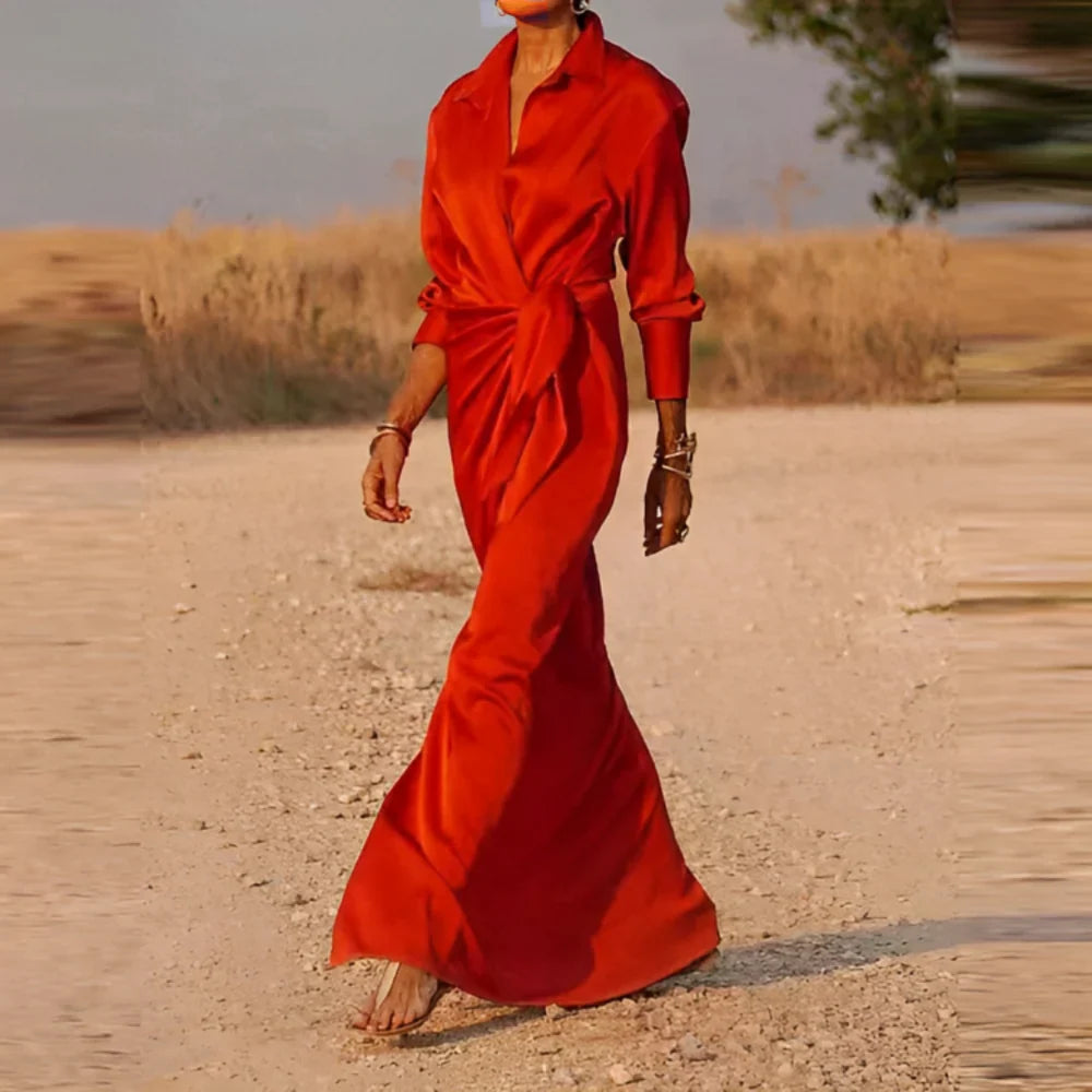 Abito maxi drappeggiato da donna con vita segnata – Elegante e femminile