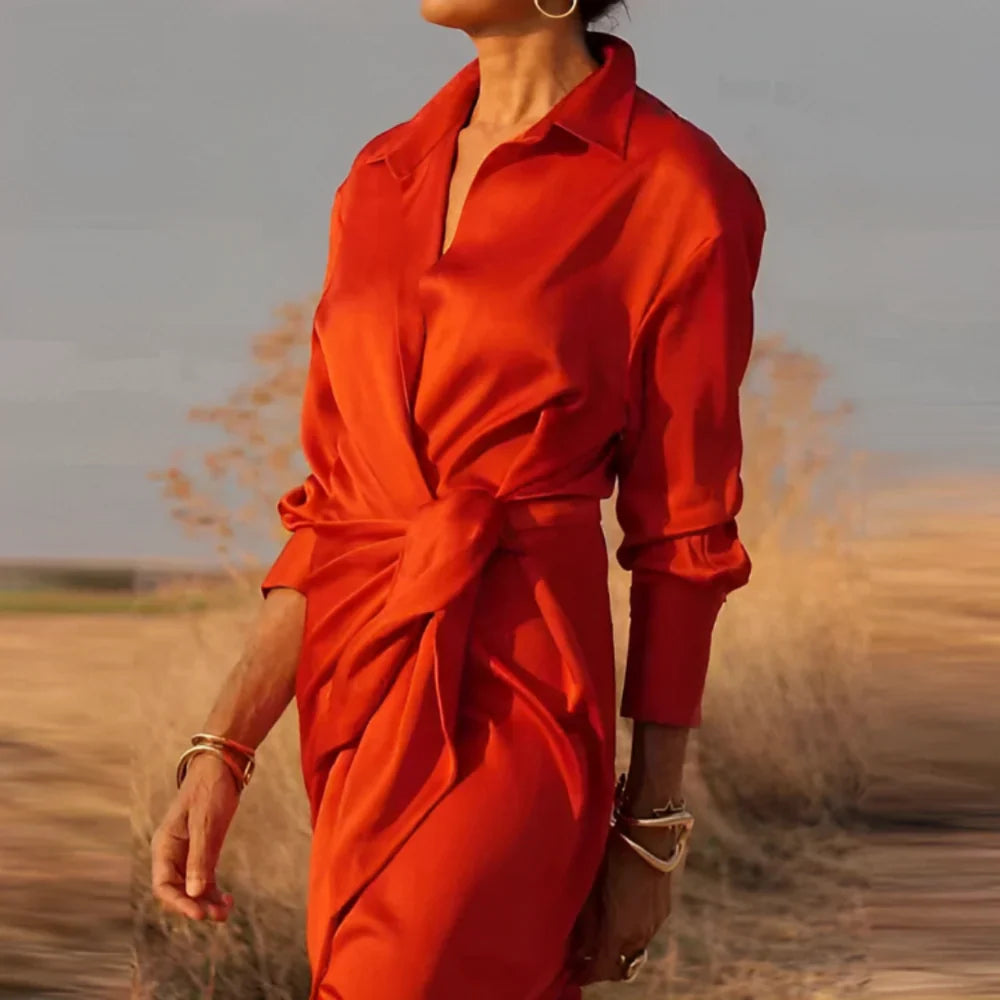 Abito maxi drappeggiato da donna con vita segnata – Elegante e femminile