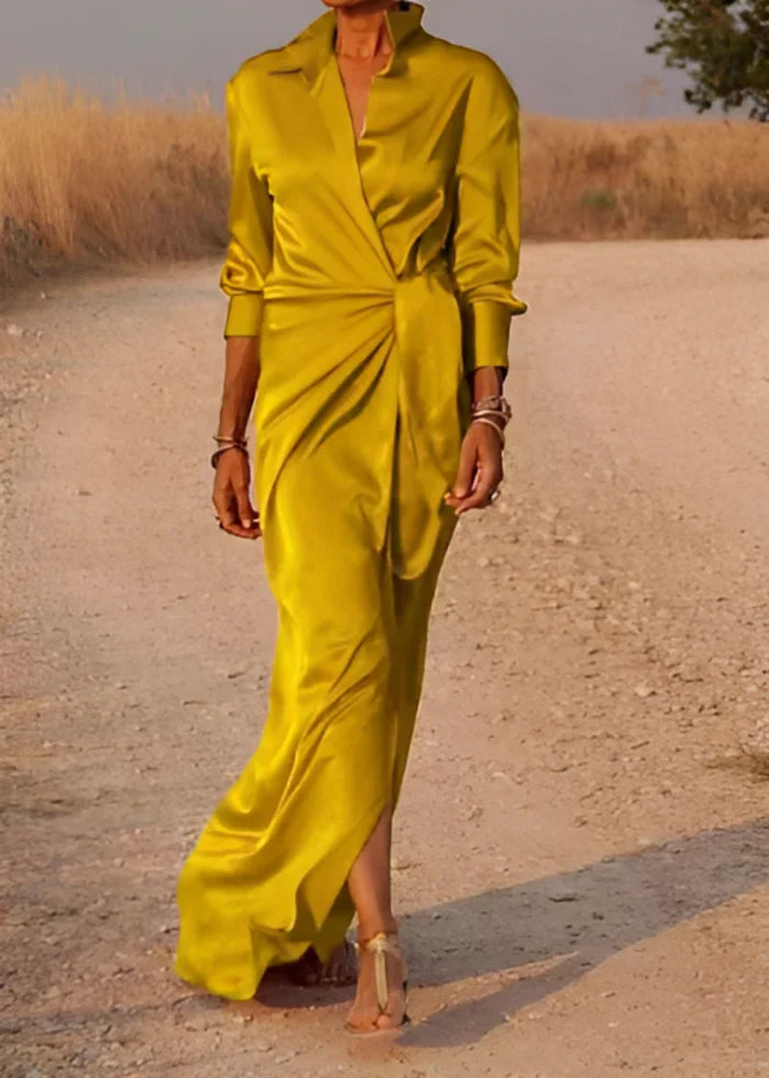 Abito maxi drappeggiato da donna con vita segnata – Elegante e femminile