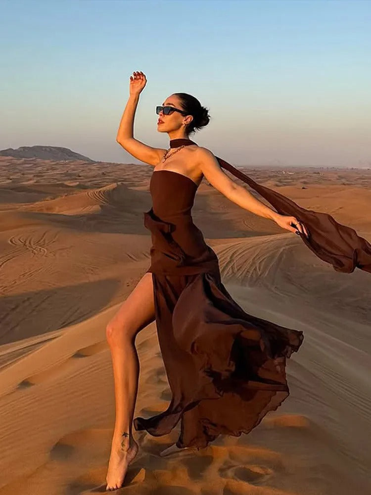 Abito lungo da donna Enchanted Motion – Elegante abito da sera con spacco alto, perfetto per feste e occasioni speciali.