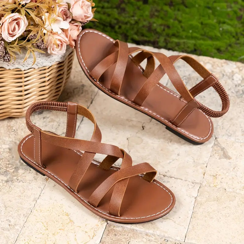 Sandali piatti da donna dorati con incrocio – Eleganti, comodi e dallo stile casual estivo