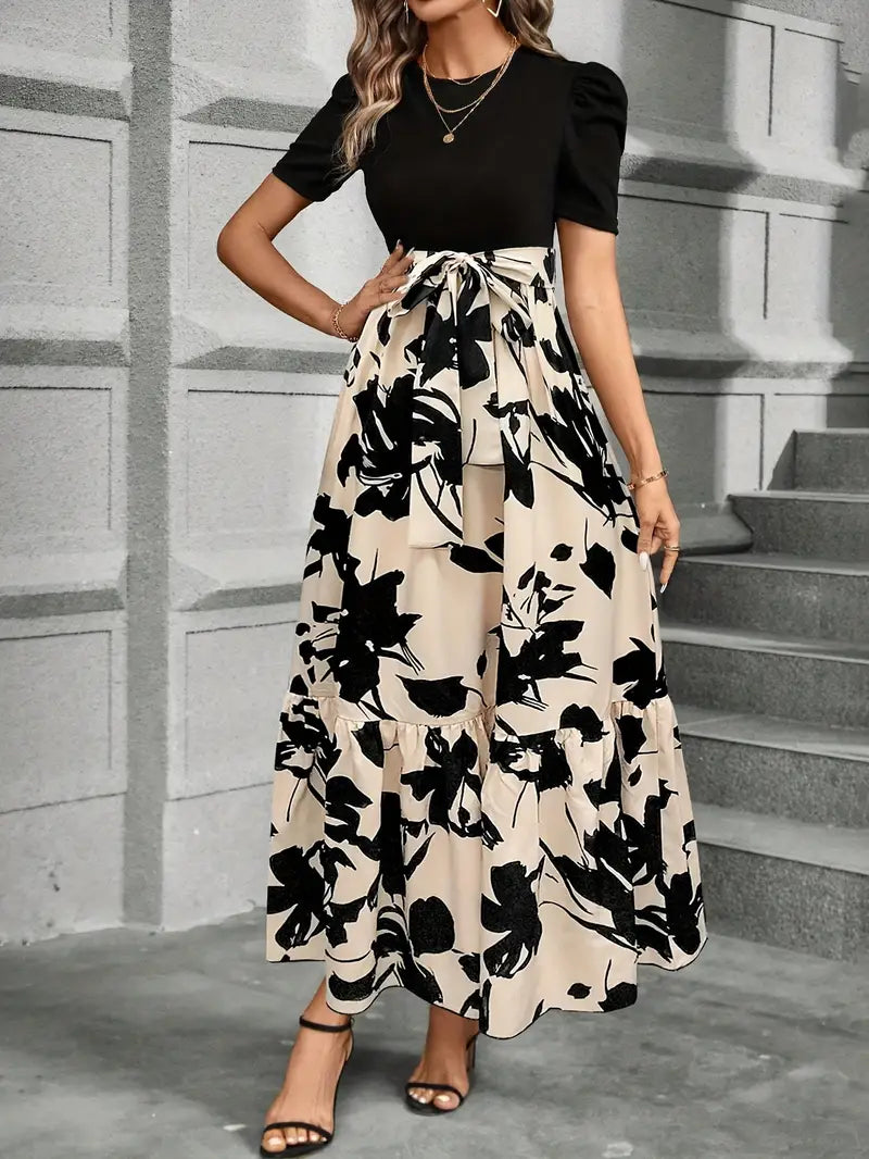 Abito lungo da donna con fiocco in vita – Elegante e moderno, perfetto per feste e occasioni speciali
