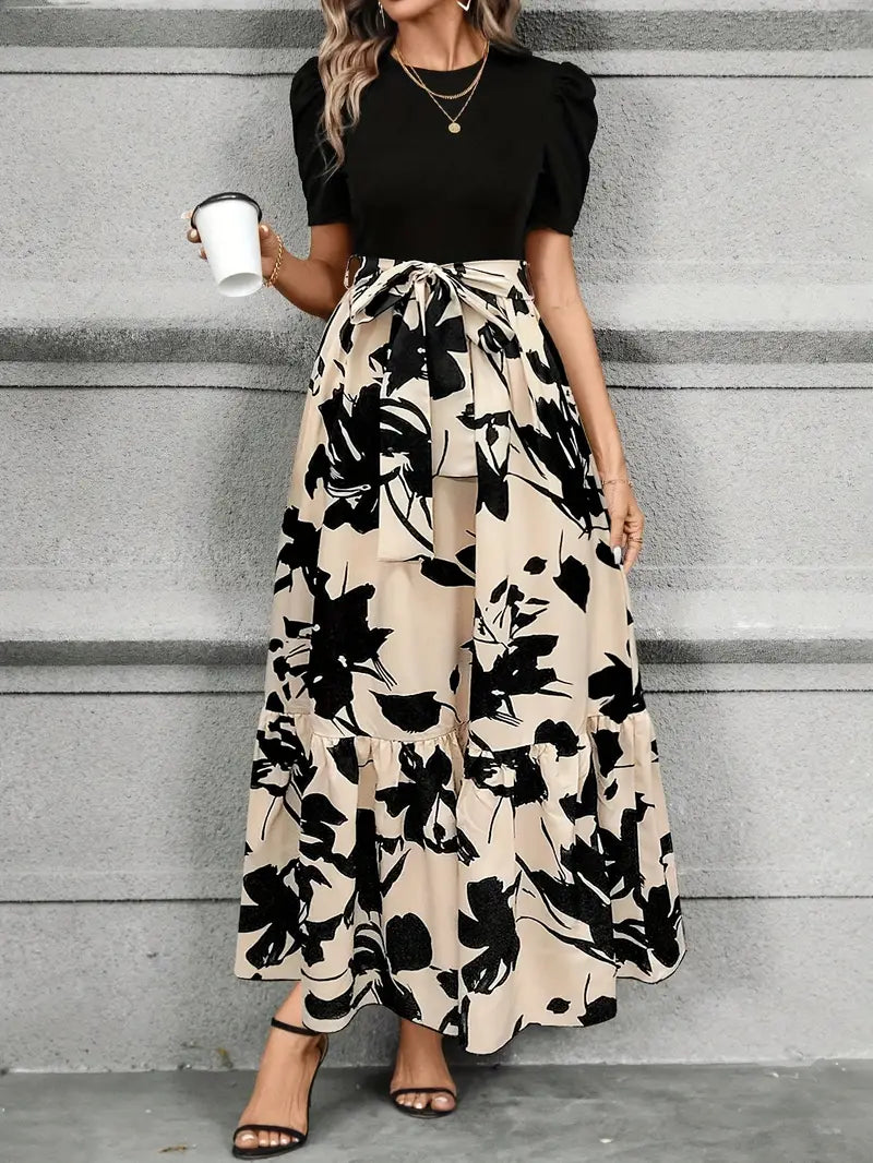 Abito lungo da donna con fiocco in vita – Elegante e moderno, perfetto per feste e occasioni speciali
