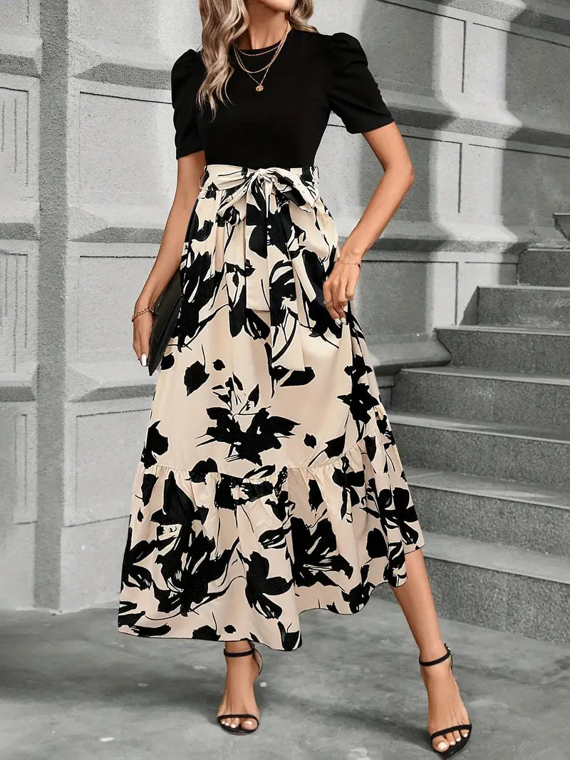 Abito lungo da donna con fiocco in vita – Elegante e moderno, perfetto per feste e occasioni speciali