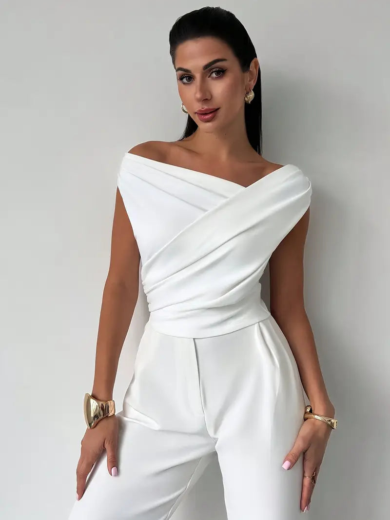 Top da donna con spalle drappeggiate – Stile casual elegante e moderno