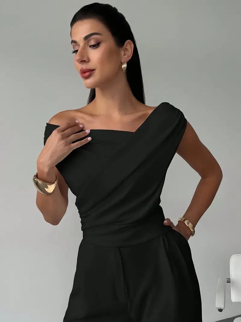 Top da donna con spalle drappeggiate – Stile casual elegante e moderno