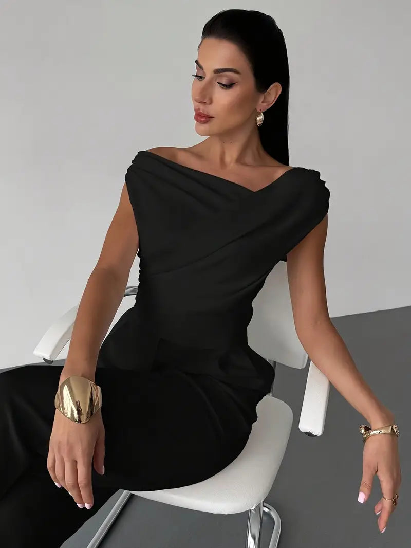 Top da donna con spalle drappeggiate – Stile casual elegante e moderno