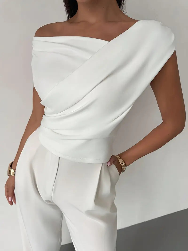 Top da donna con spalle drappeggiate – Stile casual elegante e moderno