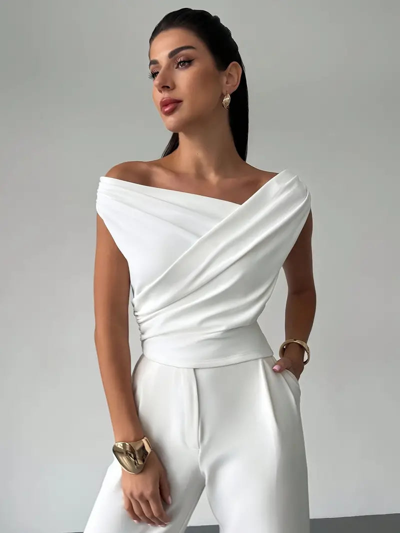 Top da donna con spalle drappeggiate – Stile casual elegante e moderno