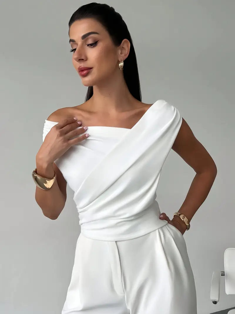Top da donna con spalle drappeggiate – Stile casual elegante e moderno