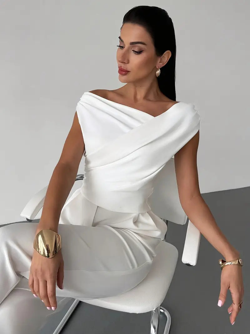 Top da donna con spalle drappeggiate – Stile casual elegante e moderno