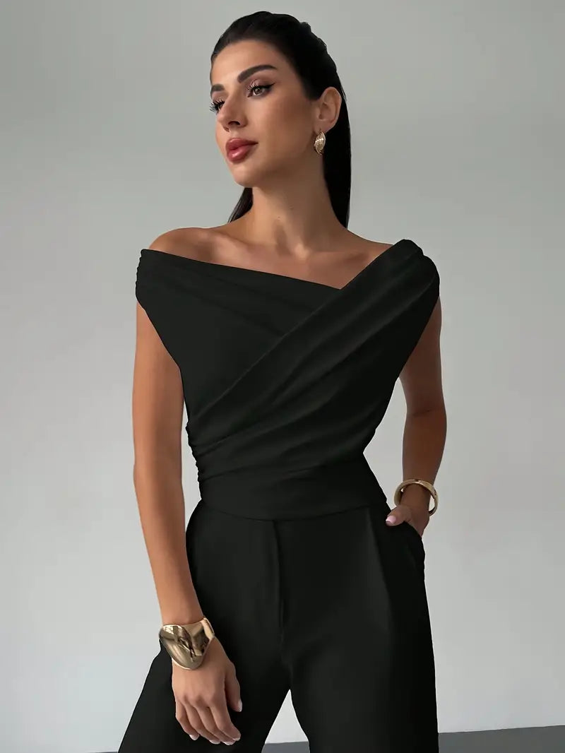Top da donna con spalle drappeggiate – Stile casual elegante e moderno
