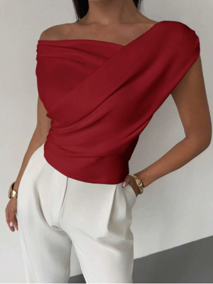 Top da donna con spalle drappeggiate – Stile casual elegante e moderno