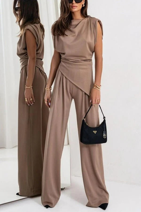 Completo due pezzi da donna con drappeggio – Fascino raffinato, stile elegante per le feste