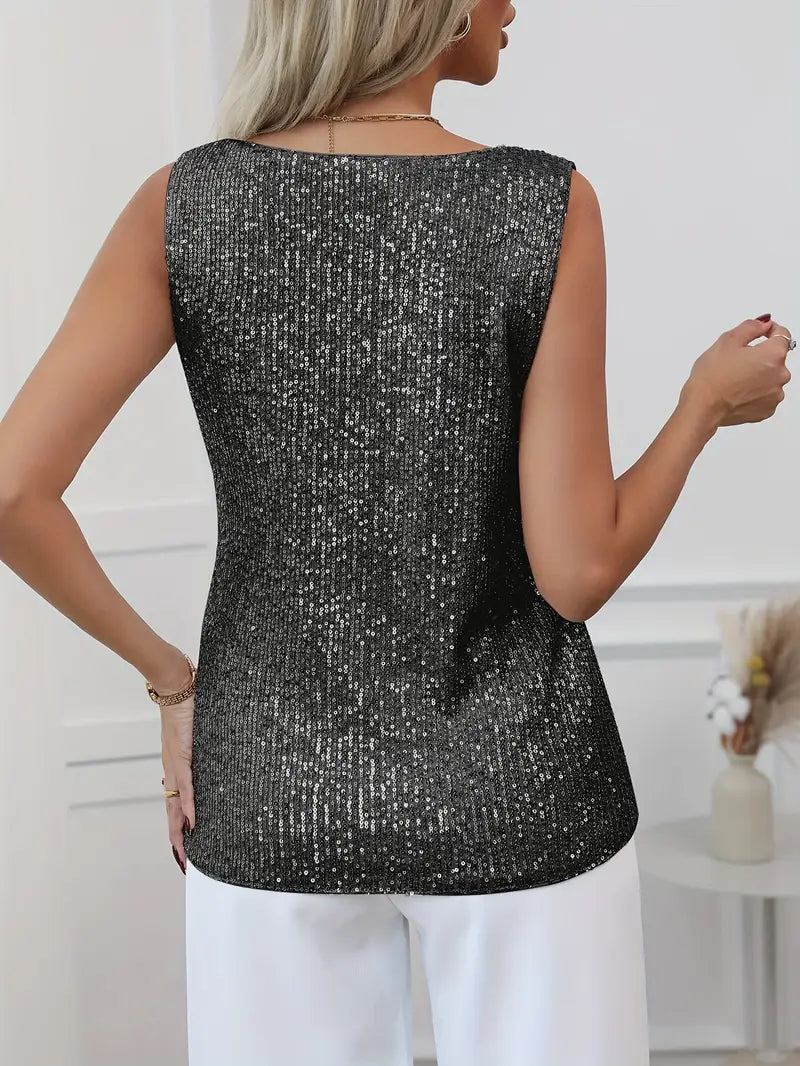 Top da donna con scollo a V e glitter – Elegante e scintillante, perfetto per feste e serate eleganti