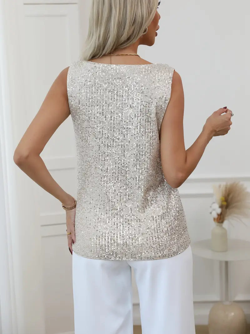 Top da donna con scollo a V e glitter – Elegante e scintillante, perfetto per feste e serate eleganti