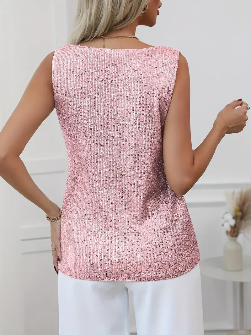 Top da donna con scollo a V e glitter – Elegante e scintillante, perfetto per feste e serate eleganti