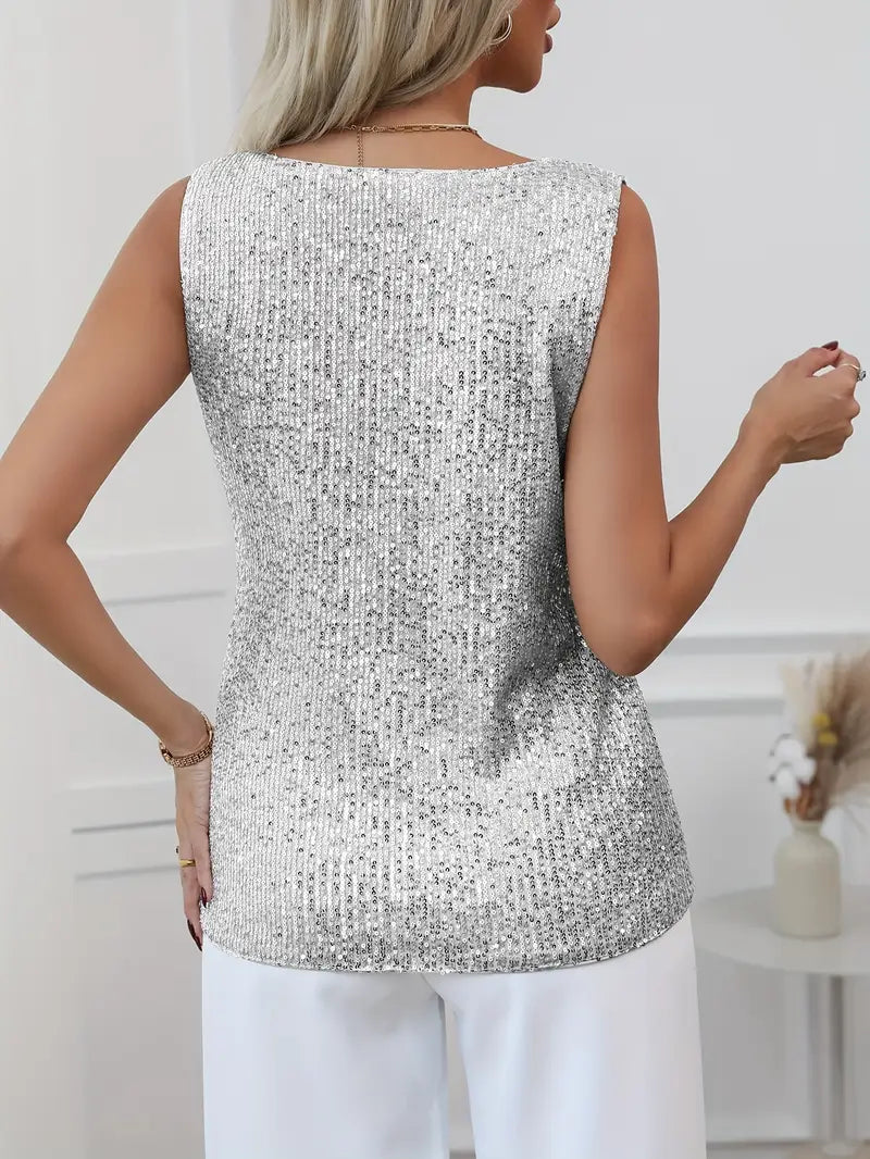 Top da donna con scollo a V e glitter – Elegante e scintillante, perfetto per feste e serate eleganti