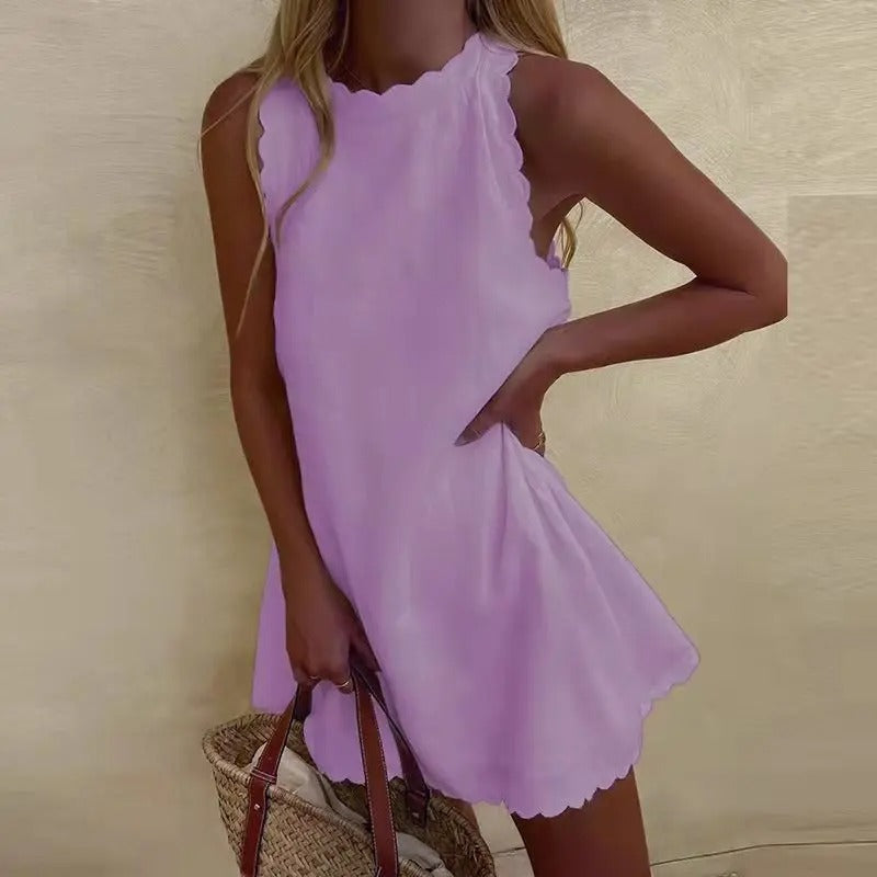 Mini abito estivo da donna con bordo smerlato – Leggero, casual e sbarazzino, perfetto per l'estate