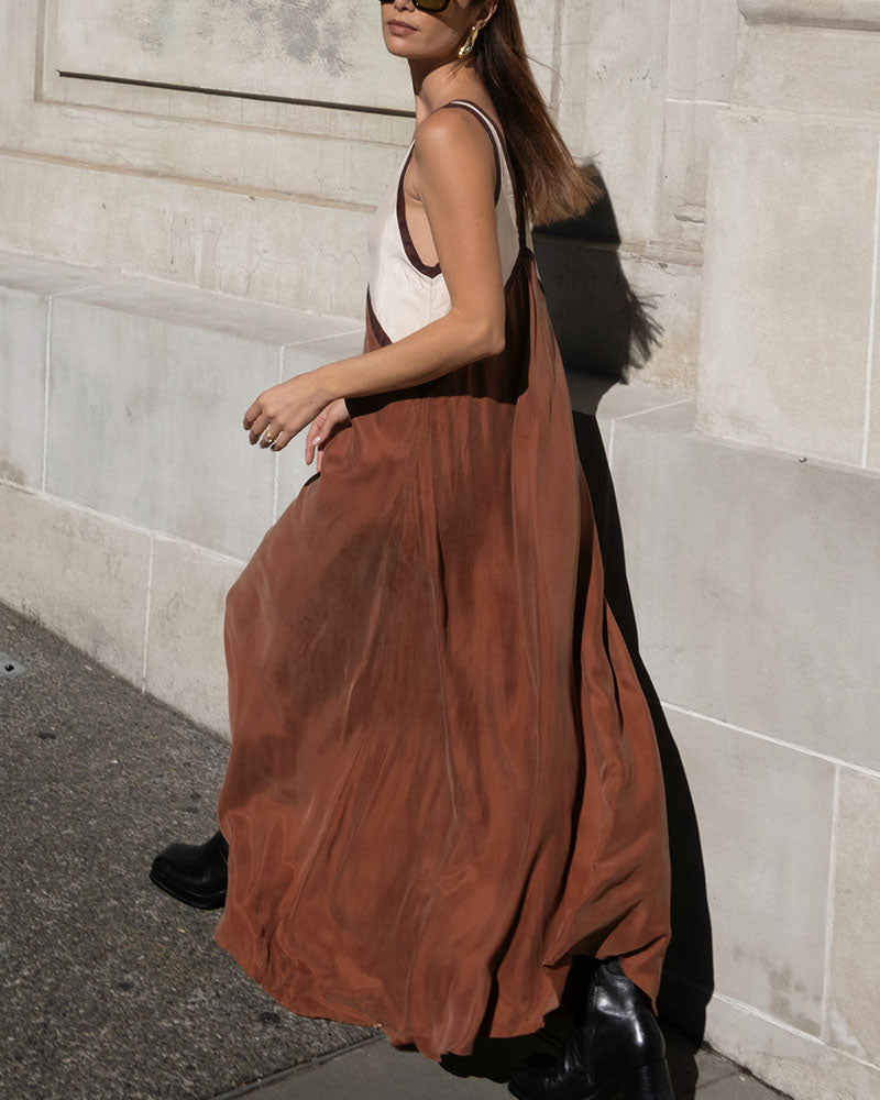 Abito lungo da donna con audaci contrasti – Elegante e svolazzante, perfetto per feste e serate eleganti