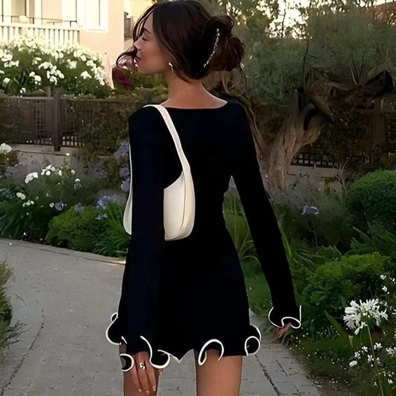 Abito corto elegante da donna con volant – Stile fluido e raffinato per feste ed occasioni speciali