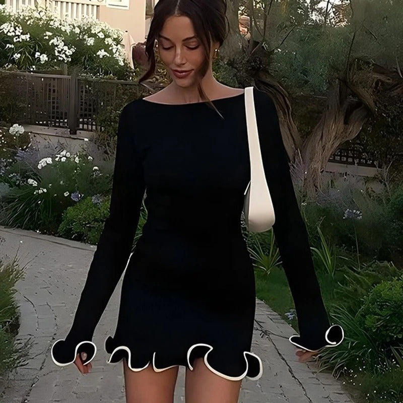 Abito corto elegante da donna con volant – Stile fluido e raffinato per feste ed occasioni speciali
