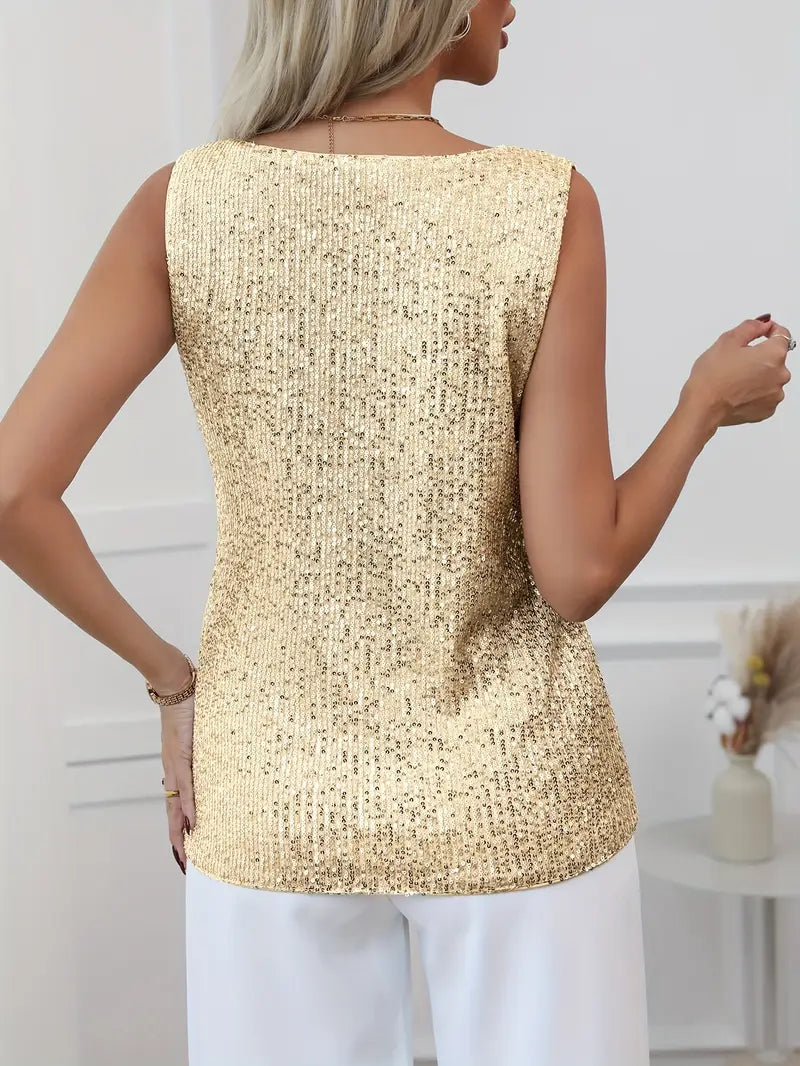 Top da donna con scollo a V e glitter – Elegante e scintillante, perfetto per feste e serate eleganti