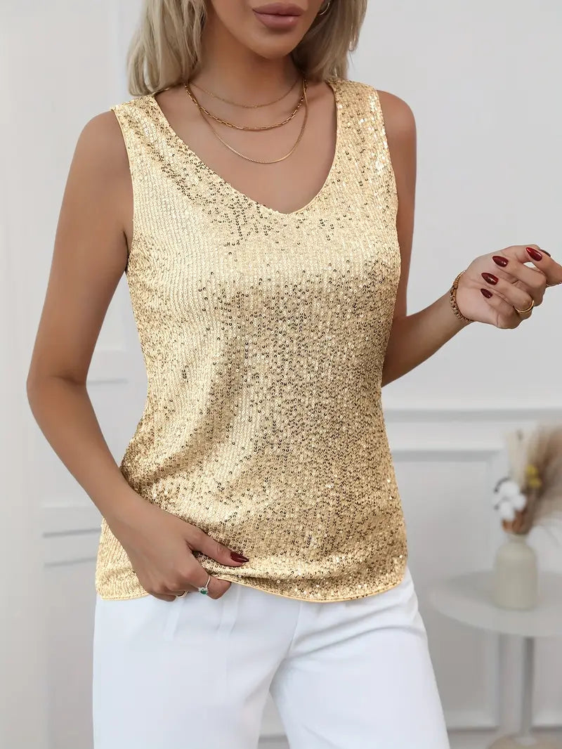 Top da donna con scollo a V e glitter – Elegante e scintillante, perfetto per feste e serate eleganti