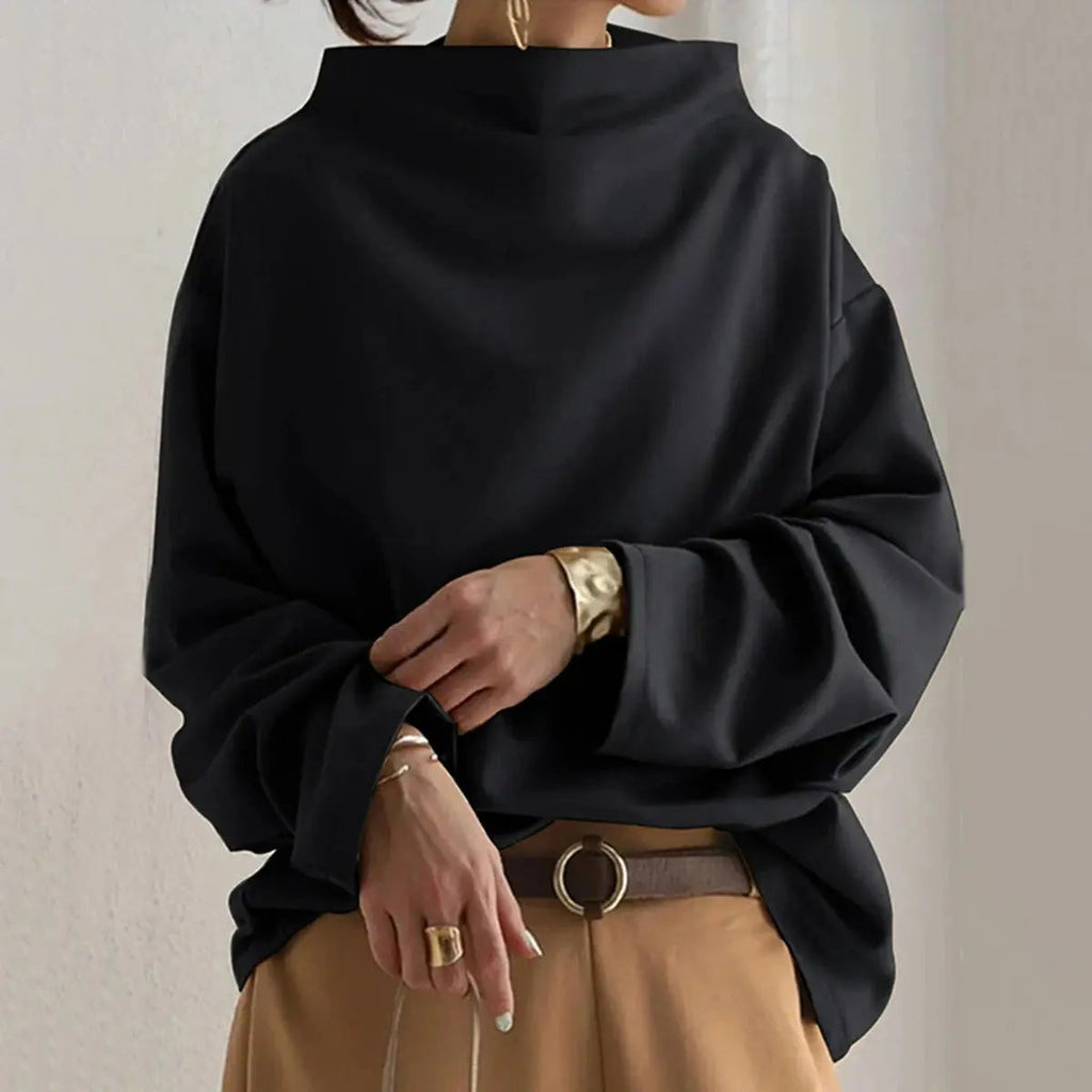 Maglione dolcevita nero chic da donna - Comodo maglione a maniche lunghe