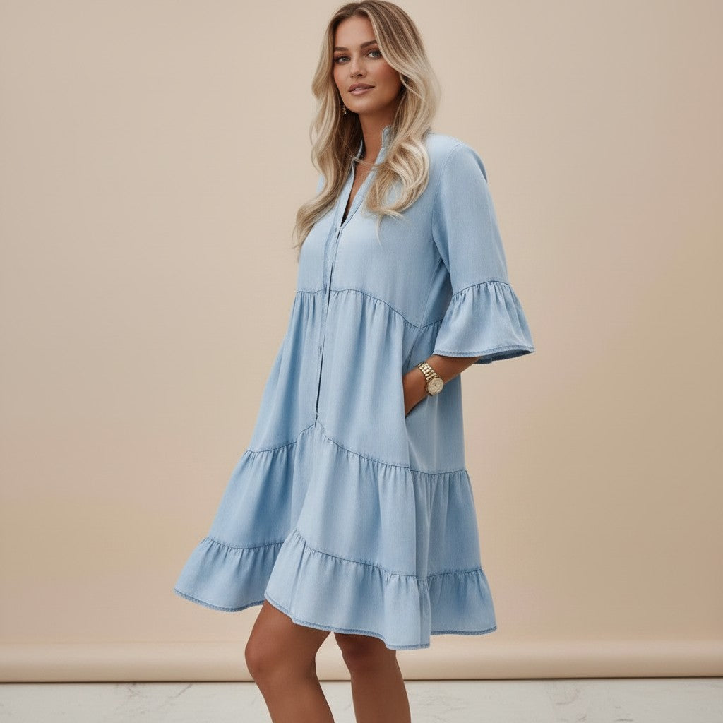 Abito midi in denim da donna – Leggero, fluido e casual chic