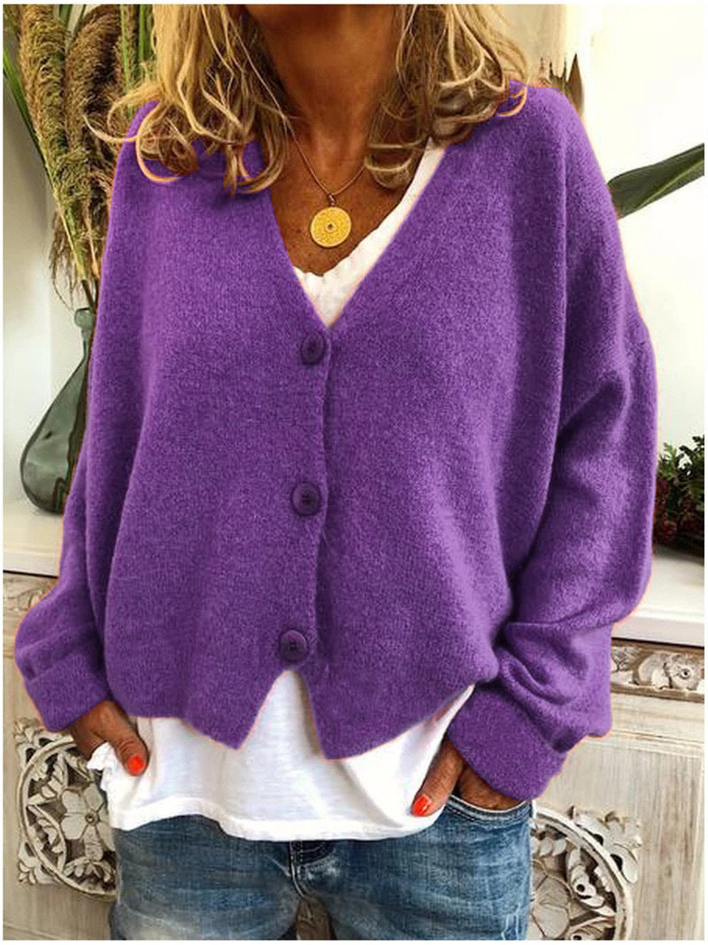 Cardigan lavorato a maglia da donna con bottoni, scollo a V, morbido ed elegante